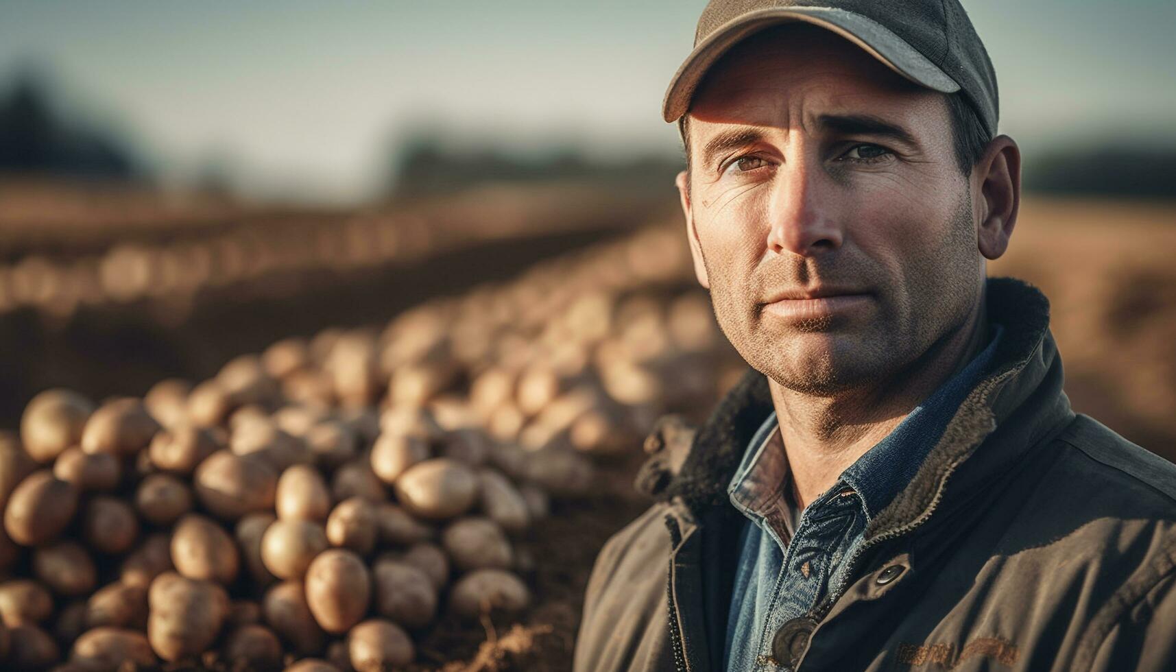 A confident rancher standing in nature, working with industry and adventure generated by AI photo