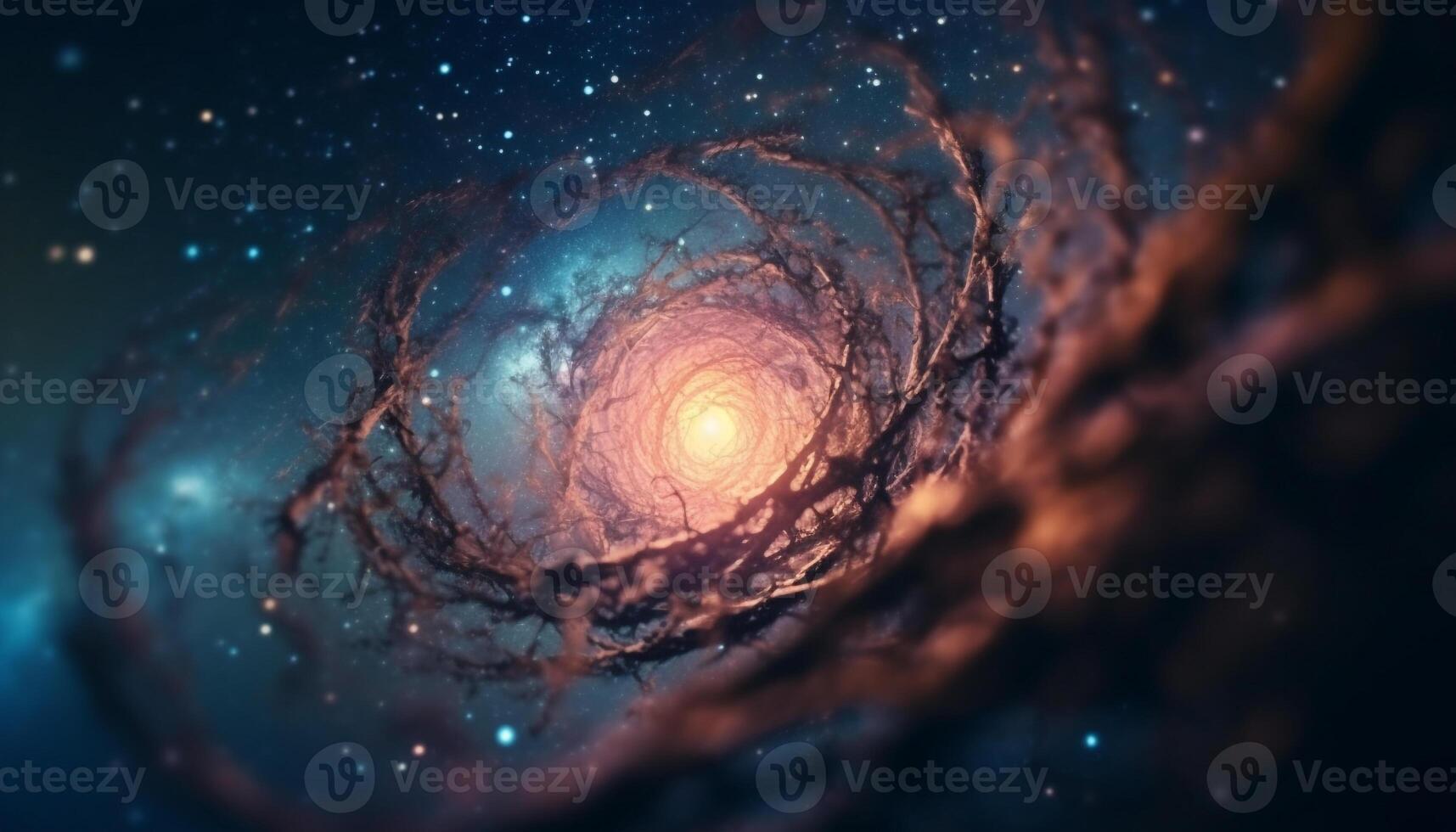 Galaxy glowing circle illuminates deep blue seascape at night generated by AI photo
