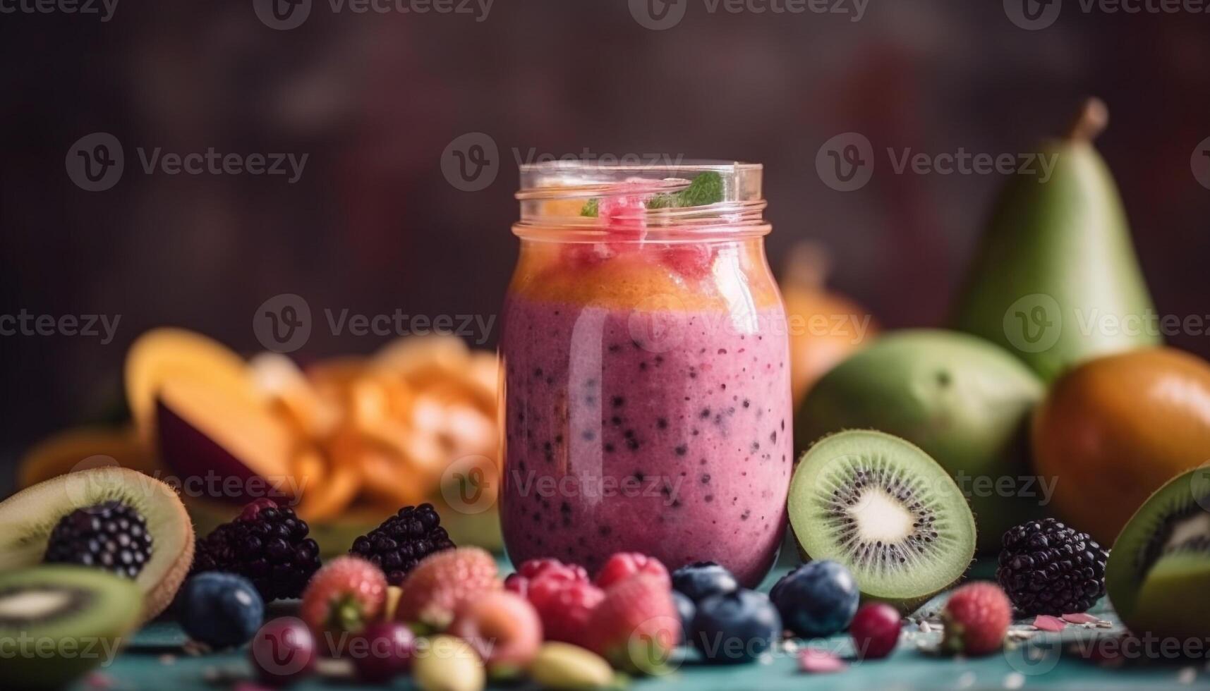 A refreshing blended drink of acai, blueberry, and yogurt generated by AI photo