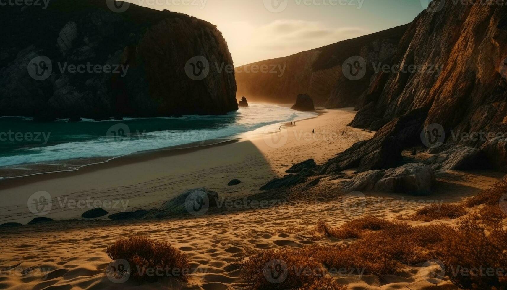 el majestuoso acantilado soportes alto terminado el tranquilo aguas generado por ai foto