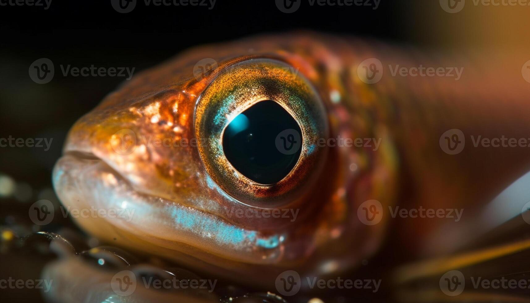 The multi colored fish in the fish tank looked at the camera generated by AI photo