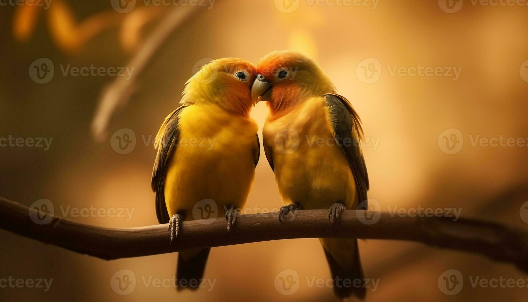 Two vibrant macaws perching on branch, love and friendship shown generated by AI photo