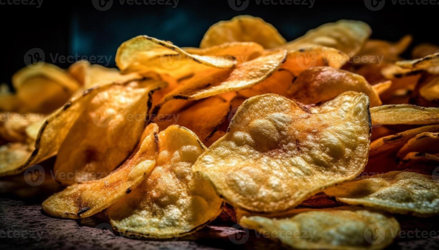A crunchy, deep fried potato chip snack with unhealthy freshness generated by AI 24746382 Stock