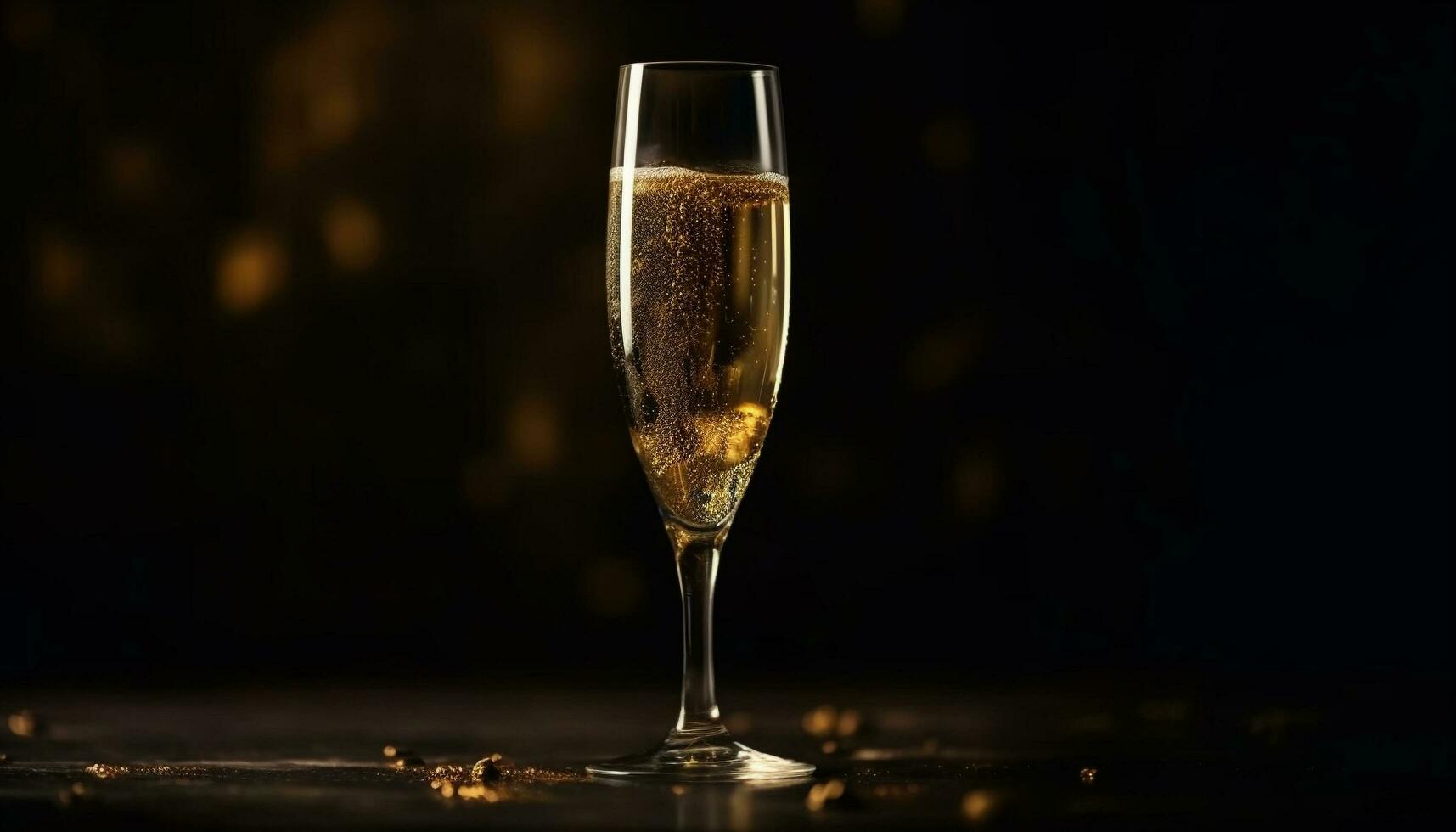 Champagne bottle splashing gold bubbles, elegant celebration at wedding party generated by AI photo