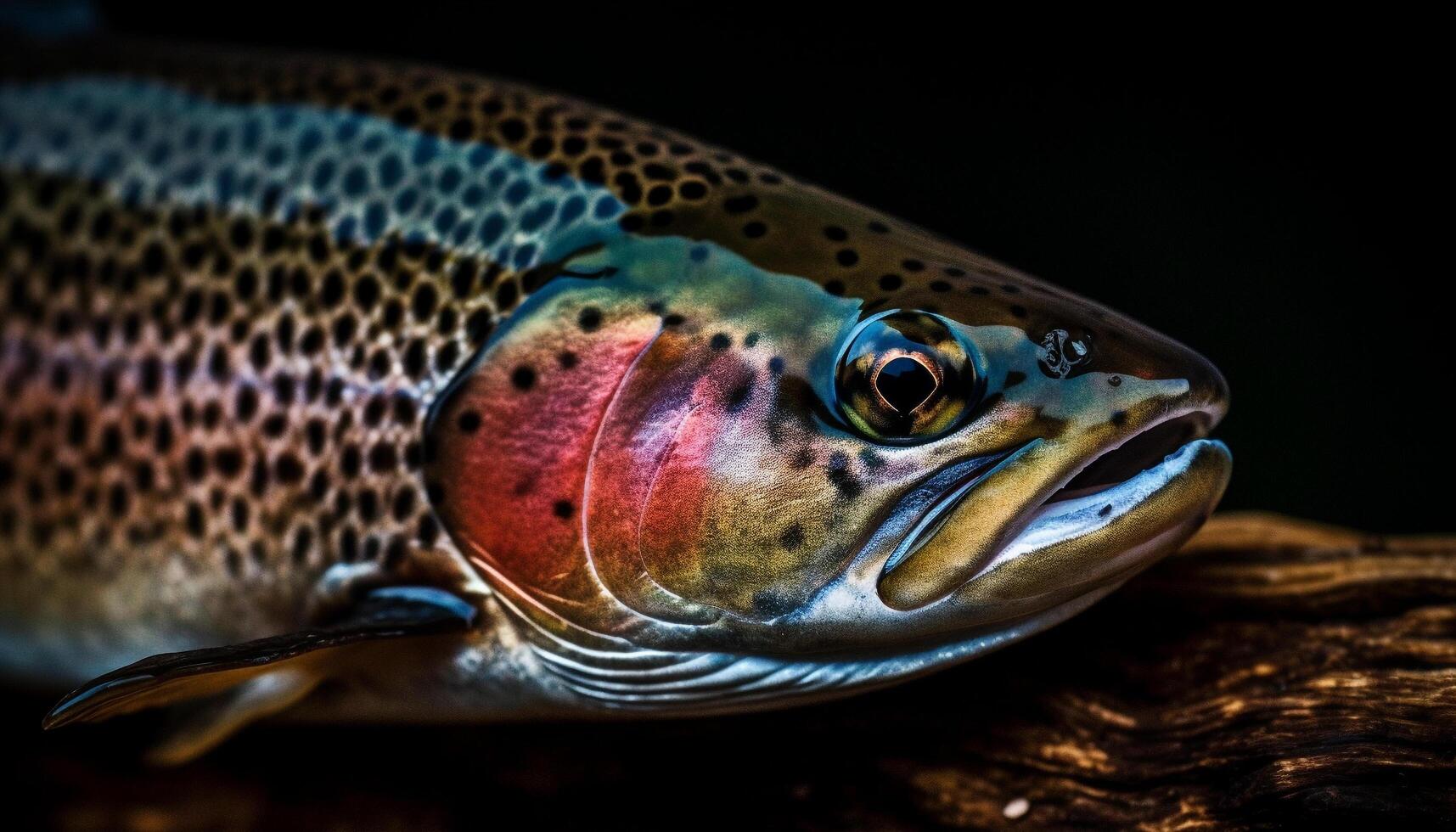 Spotted grouper mouth full of fresh seafood in underwater reef generated by AI photo