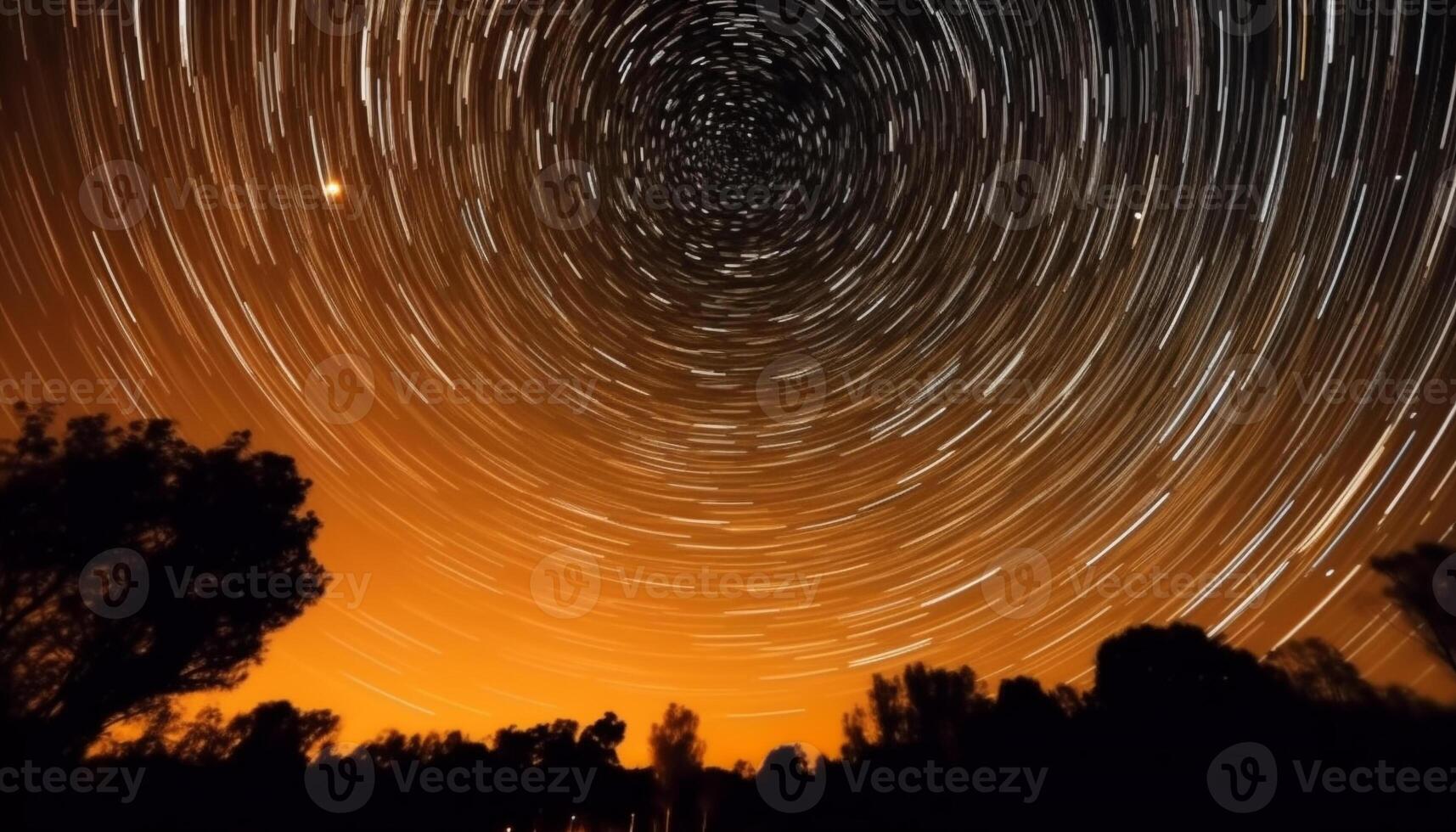 Spinning star trails illuminate the tranquil Milky Way landscape generated by AI photo