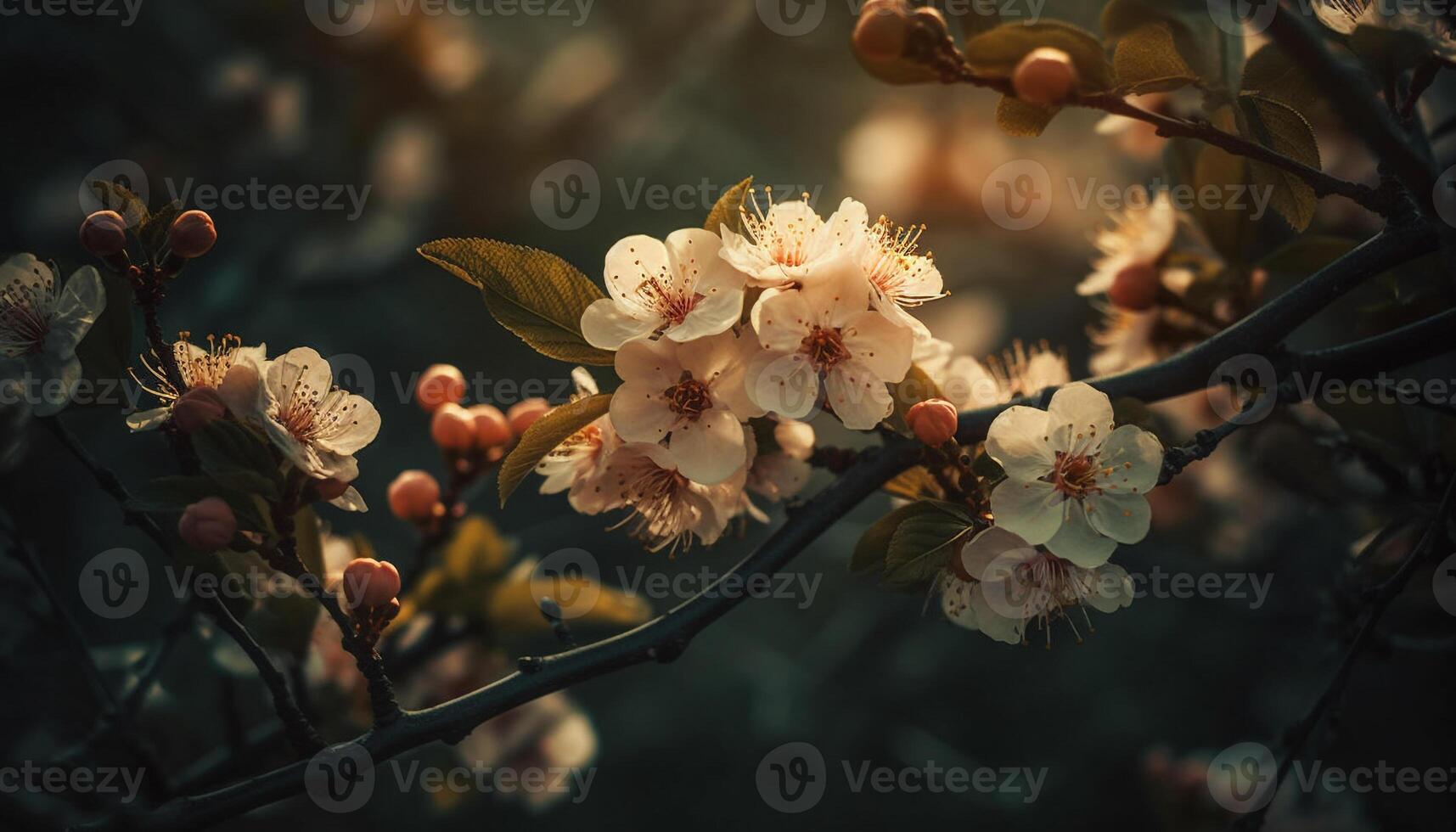 Cereza florecer rama en lleno floración, un símbolo de primavera belleza generado por ai foto