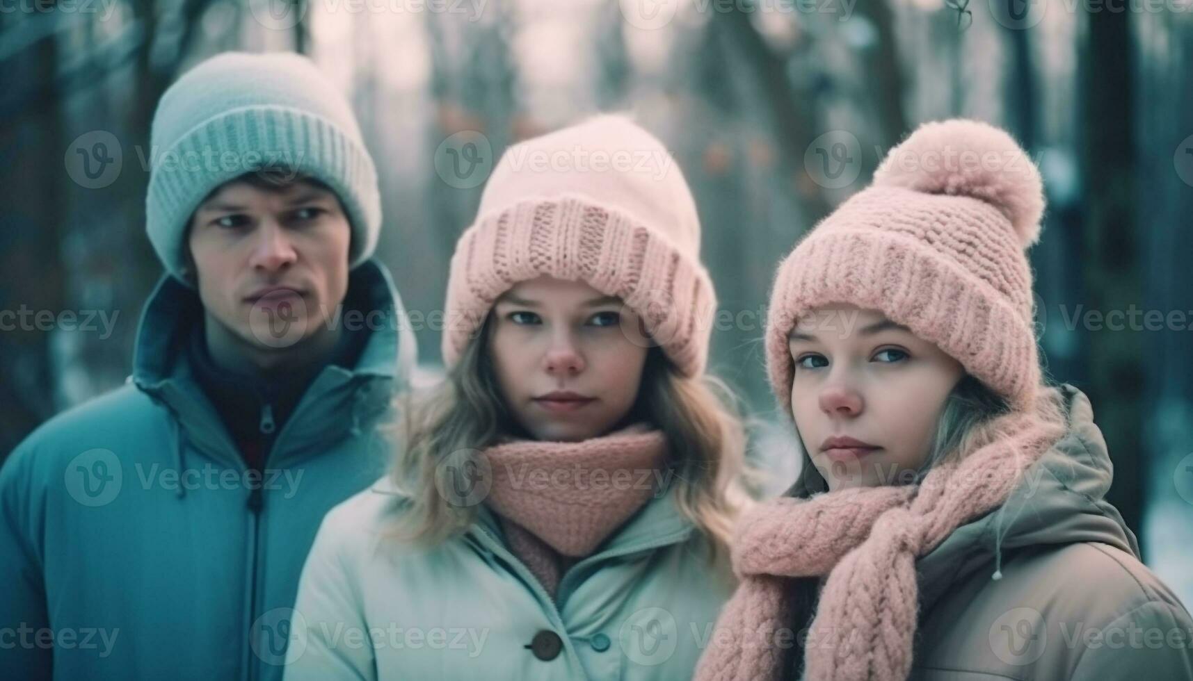 A cheerful group of people in warm clothing enjoying autumn generated by AI photo