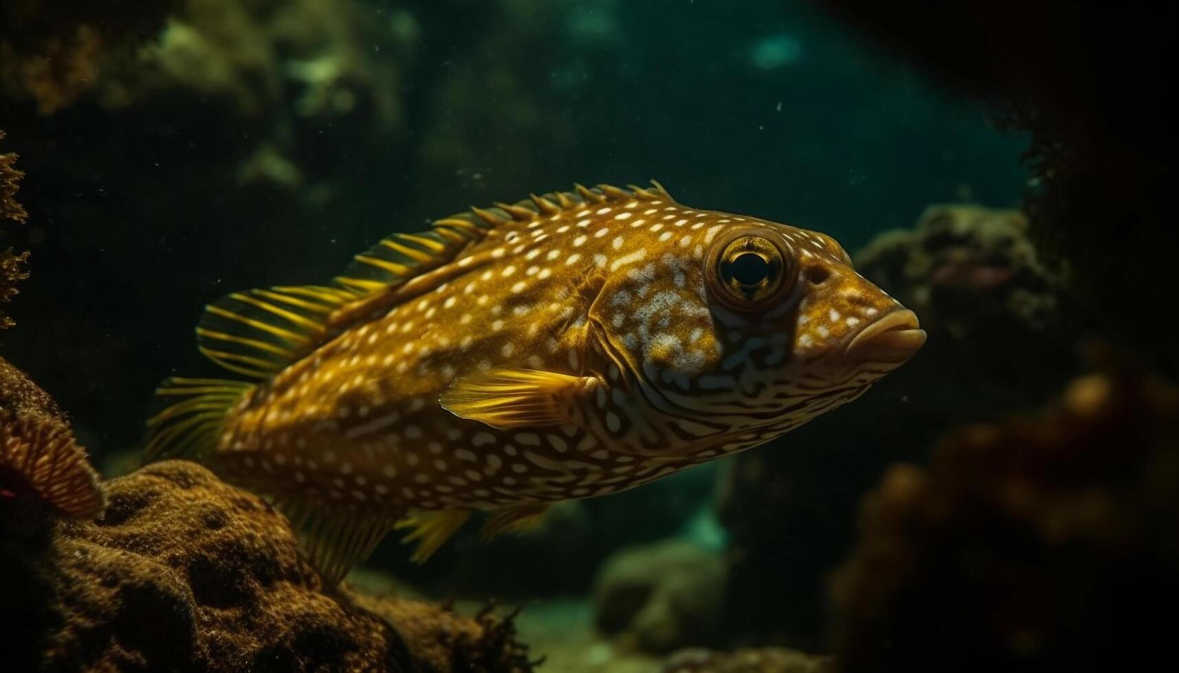 vistoso arrecife rebosante con mar vida, un escafandra autónoma buzo paraíso generado por ai foto