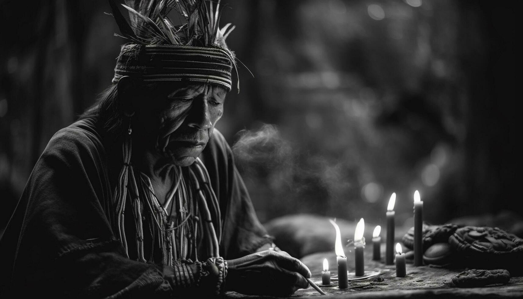 un solitario figura medita, luz de una vela parpadea, buscando espiritual tranquilidad generado por ai foto