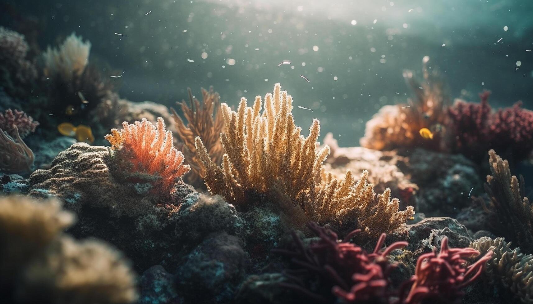 Deep below, colorful sea life thrives in tropical waters generated by AI photo