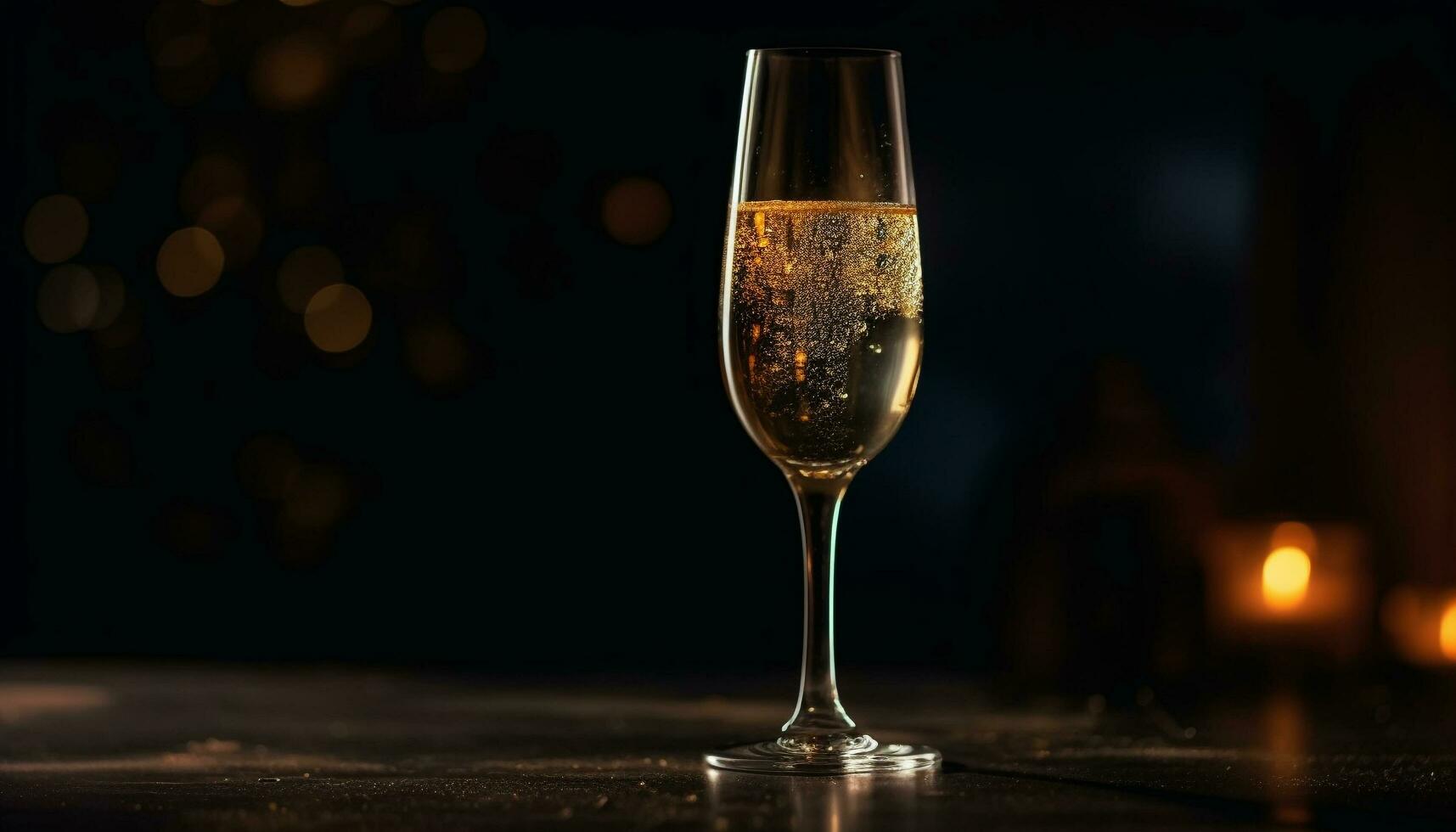 Champagne bottle glowing, glasses raised in celebration of new year generated by AI photo