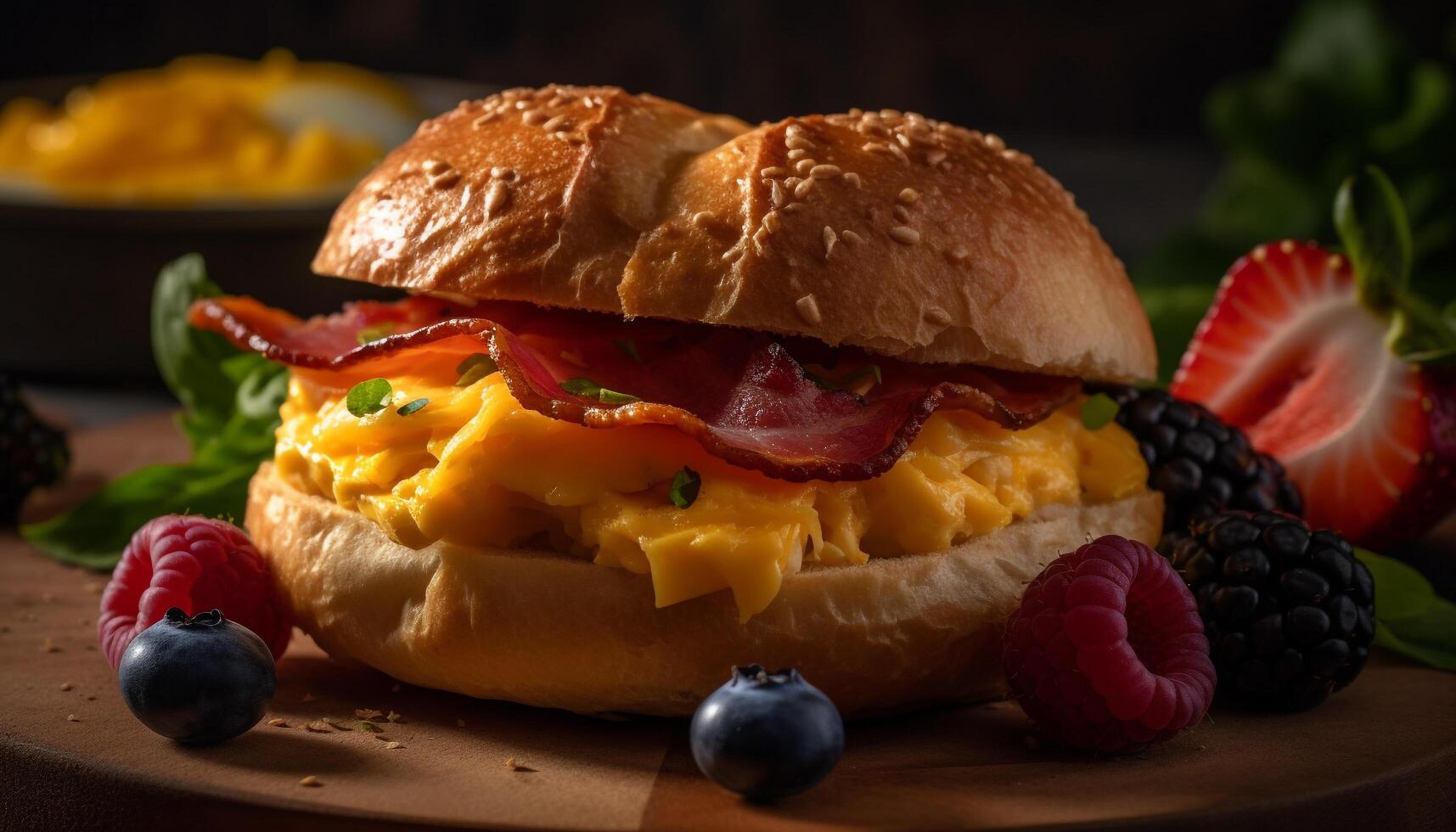 un gastrónomo A la parrilla Cerdo emparedado en ciabatta con Fresco vegetales generado por ai foto