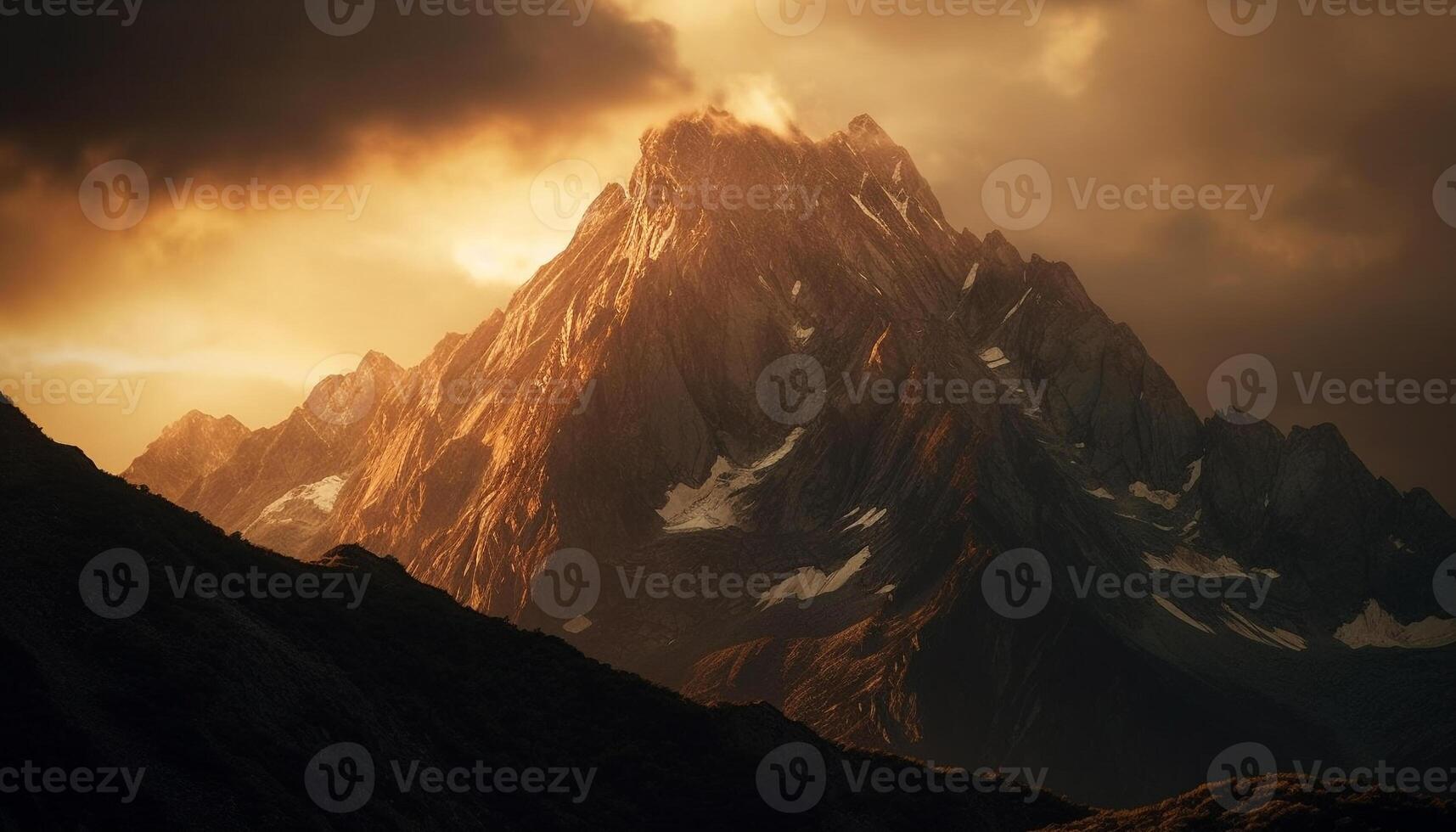 Majestic mountain range at sunset, a tranquil scene of beauty generated by AI photo