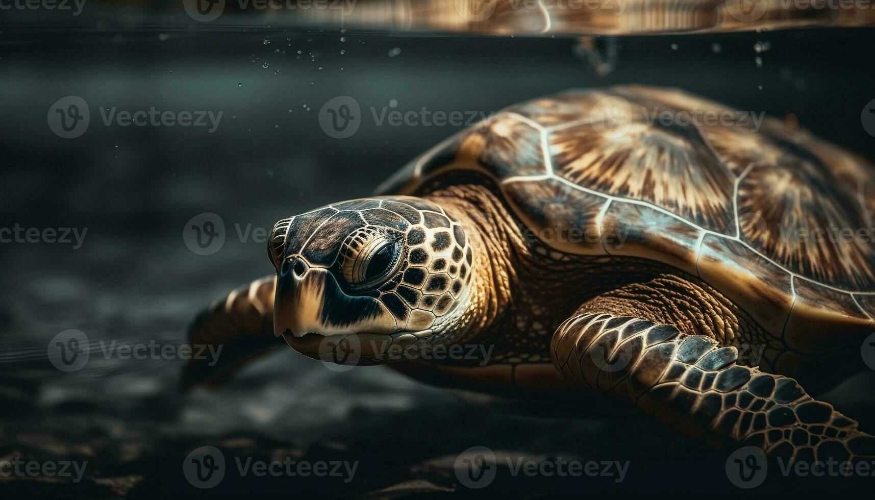 Slow moving sea turtle crawls on reef, endangered species portrait generated by AI photo