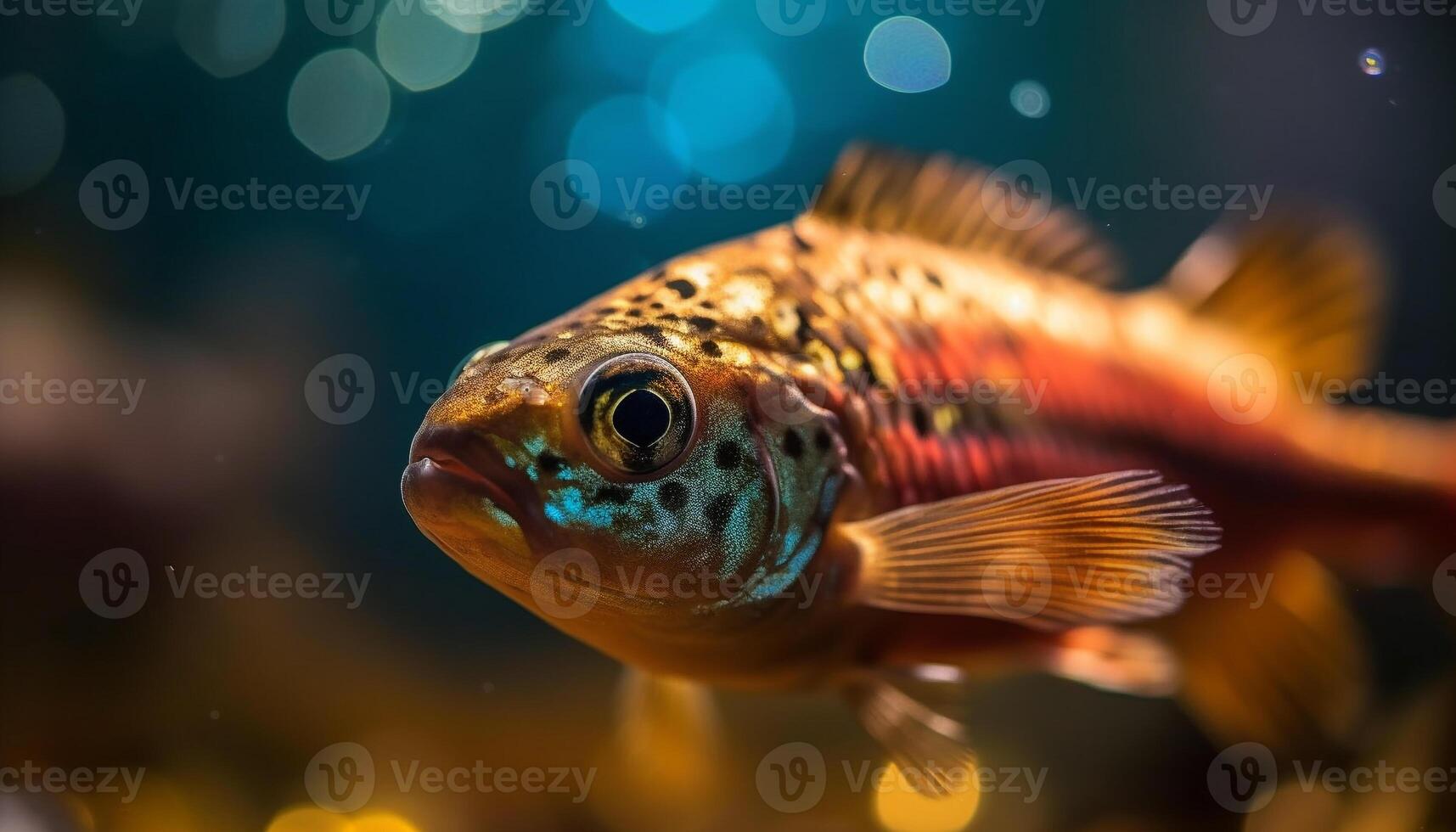 Vibrant goldfish tail swimming in colorful coral reef decoration underwater generated by AI photo