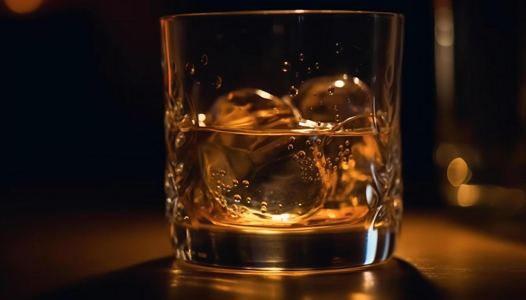 Luxury whiskey cocktail in crystal glass with golden reflections generated by AI photo