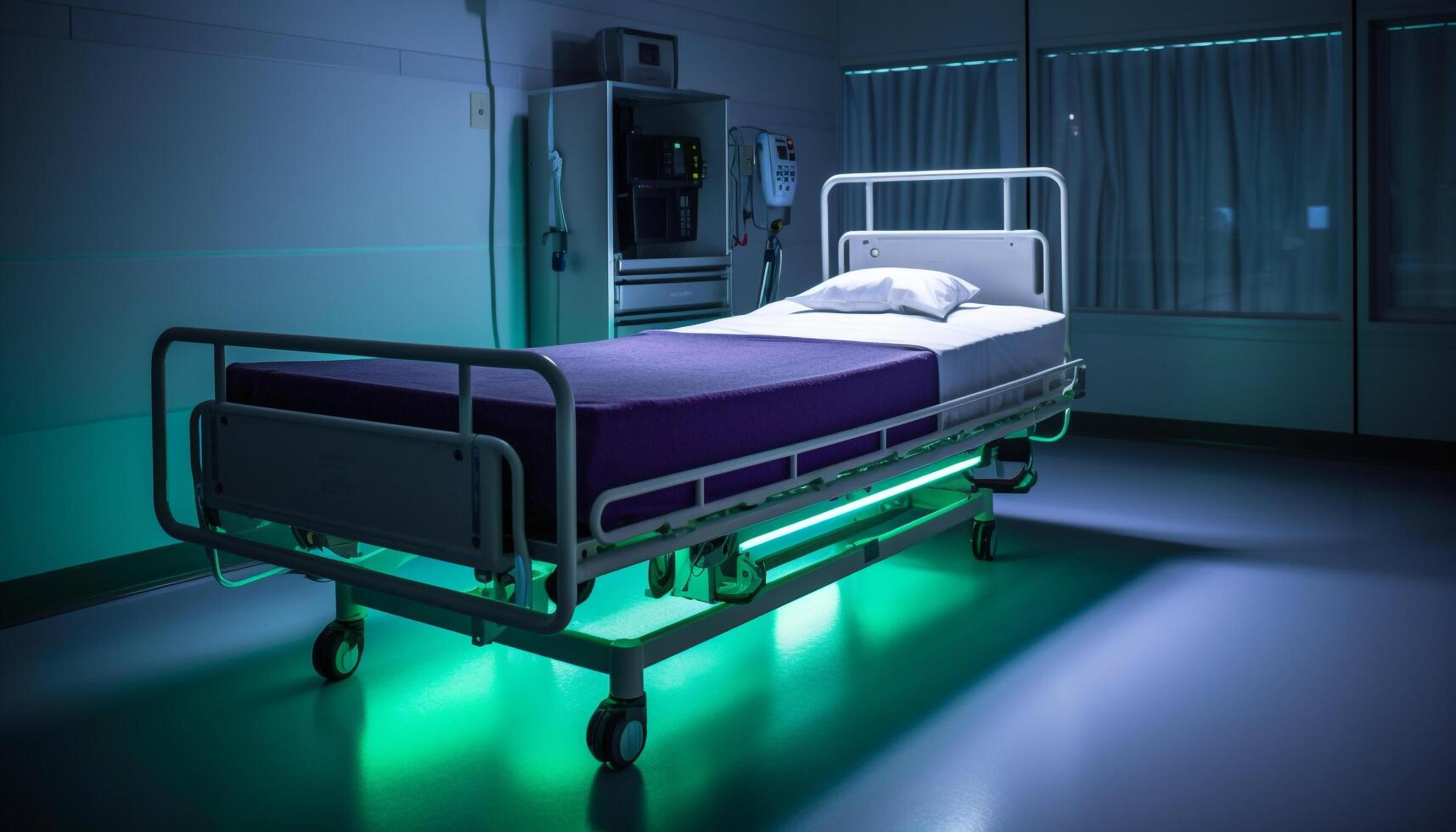 In the hospital ward, an illuminated patient awaits recovery generated by AI photo