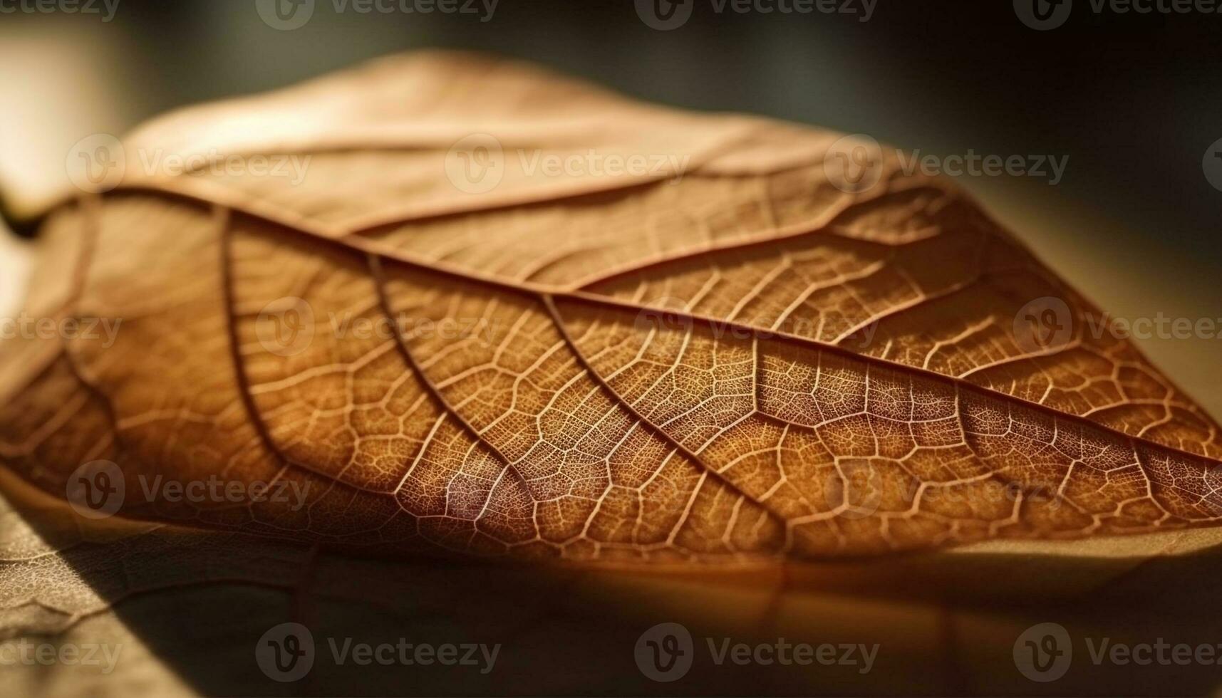 Vibrant autumn leaf veins create organic pattern on forest floor generated by AI photo