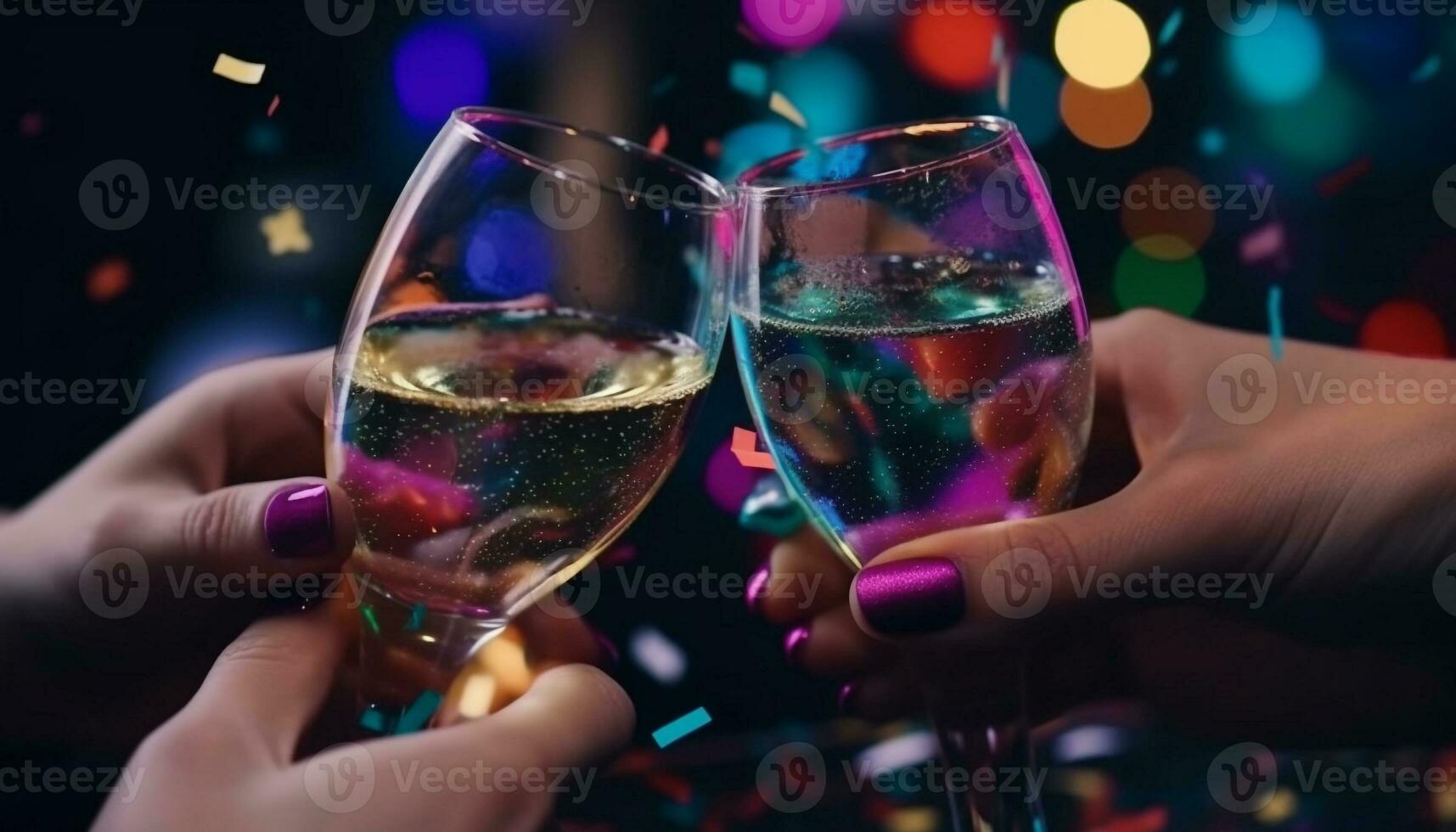 Cheers to new year joy and togetherness with champagne celebration generated by AI photo