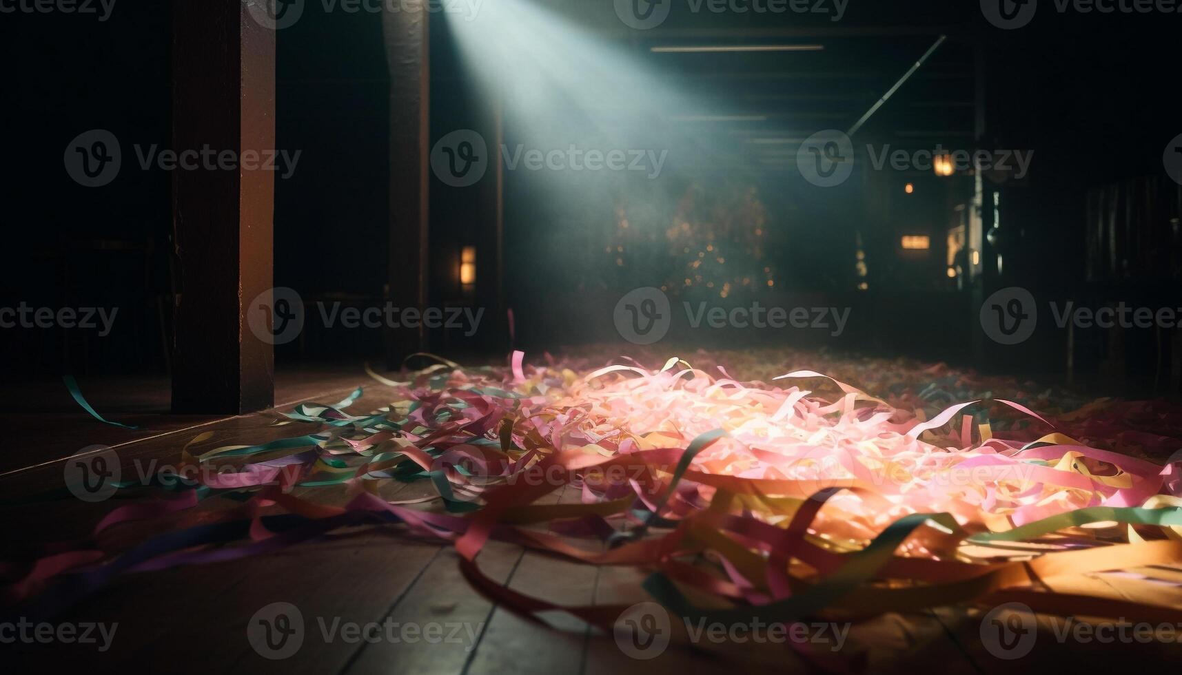 Nightclub celebration ignites the stage with multi colored glowing flames generated by AI photo