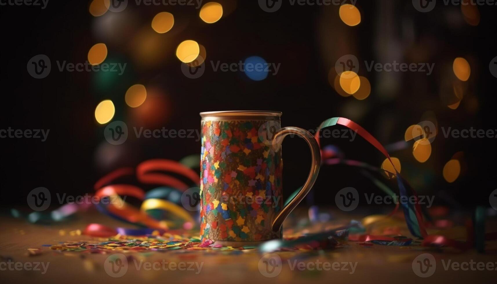 Christmas party Bright decorations, glowing lights, and festive drinks flow generated by AI photo