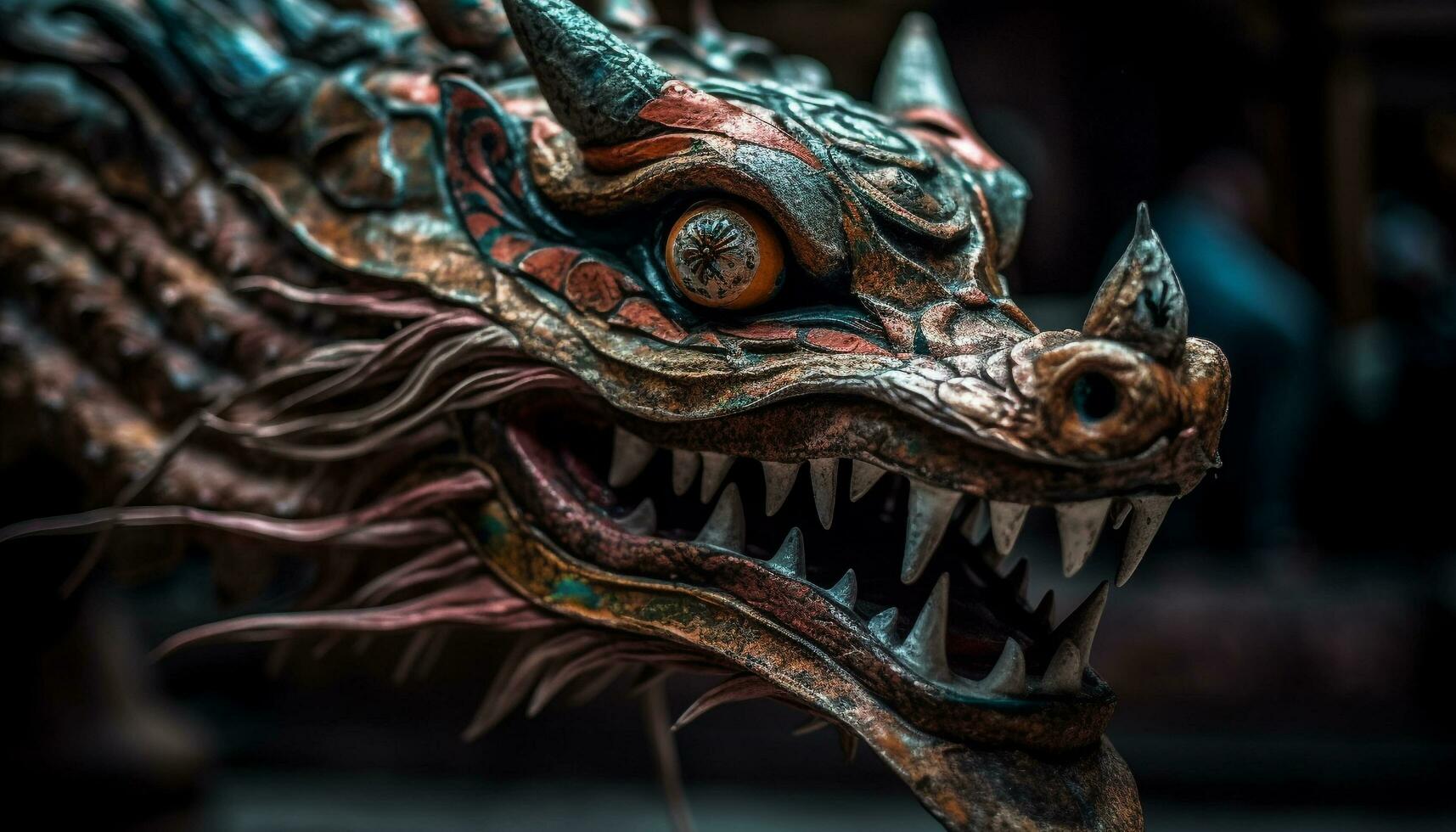 The ancient Chinese dragon sculpture symbolizes spirituality and indigenous culture generated by AI photo