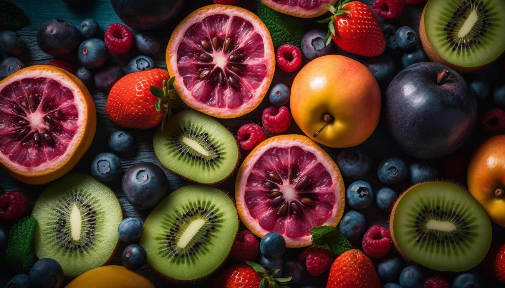 A bowl of juicy, ripe, multi colored berries for healthy snacking generated by AI photo