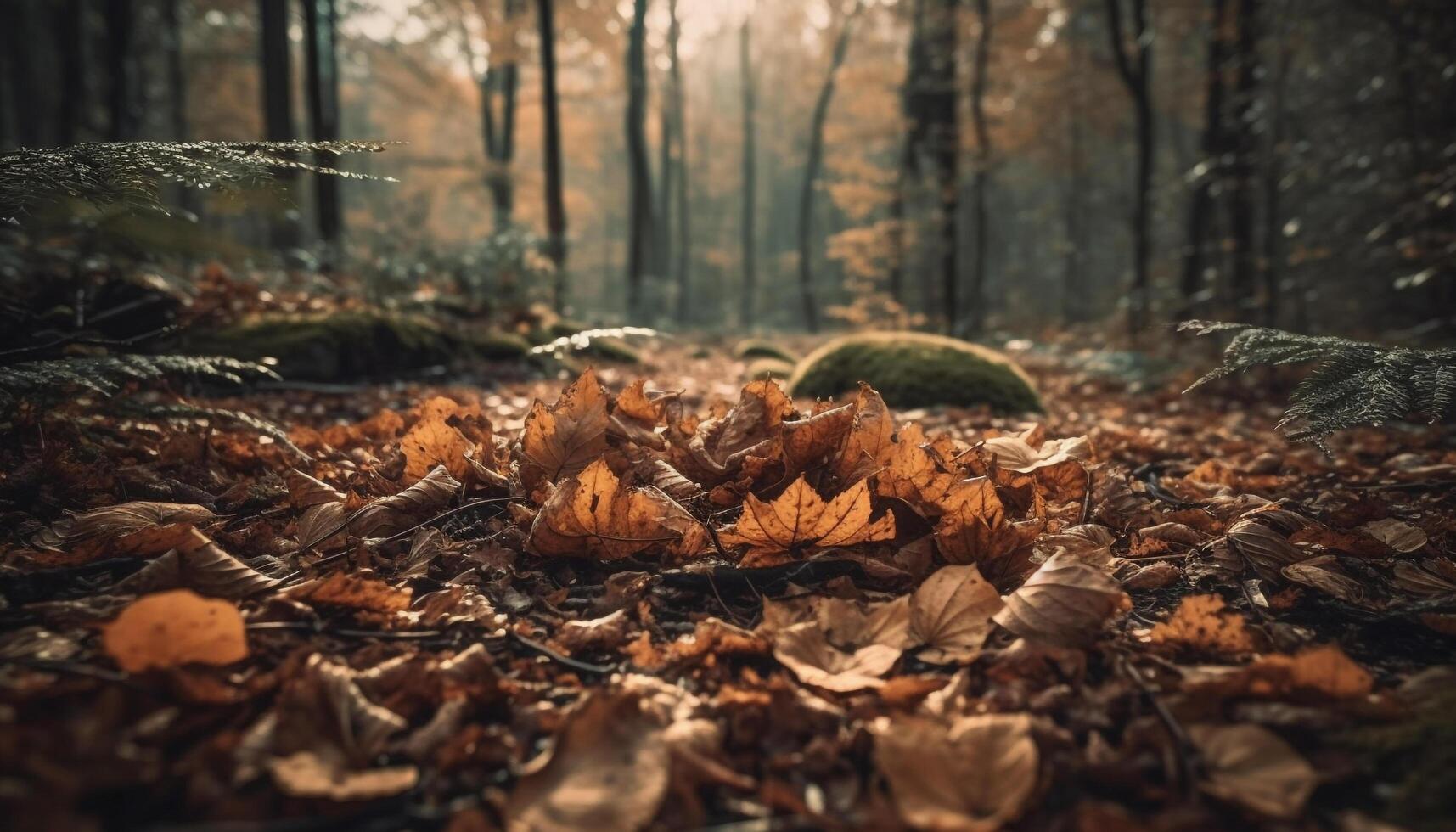 otoño bosque ardiendo con vibrante colores, tranquilo escena en noviembre generado por ai foto