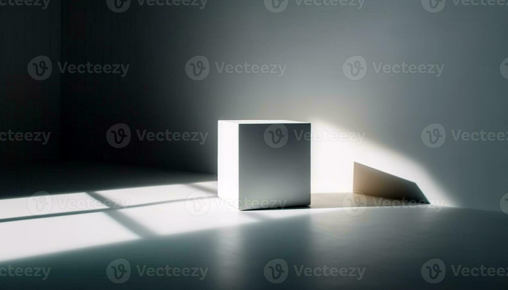 The bright spotlight illuminates the abstract pedestal in the exhibition generated by AI photo