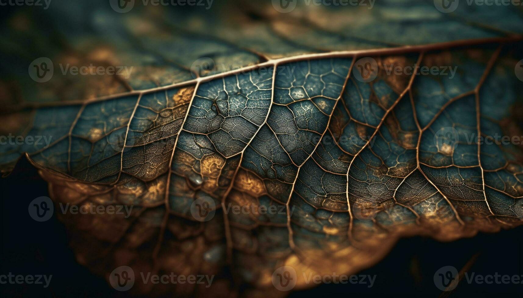 Abstract autumn pattern on dried plant against dark backdrop generated by AI photo