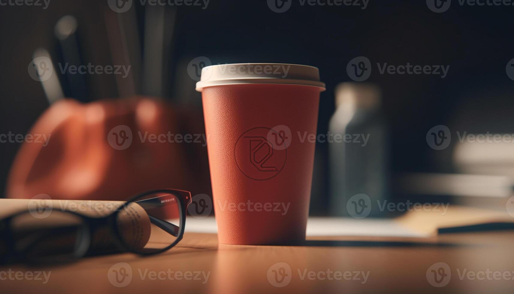 Modern office men enjoy mocha refreshment from disposable cups generated by AI photo