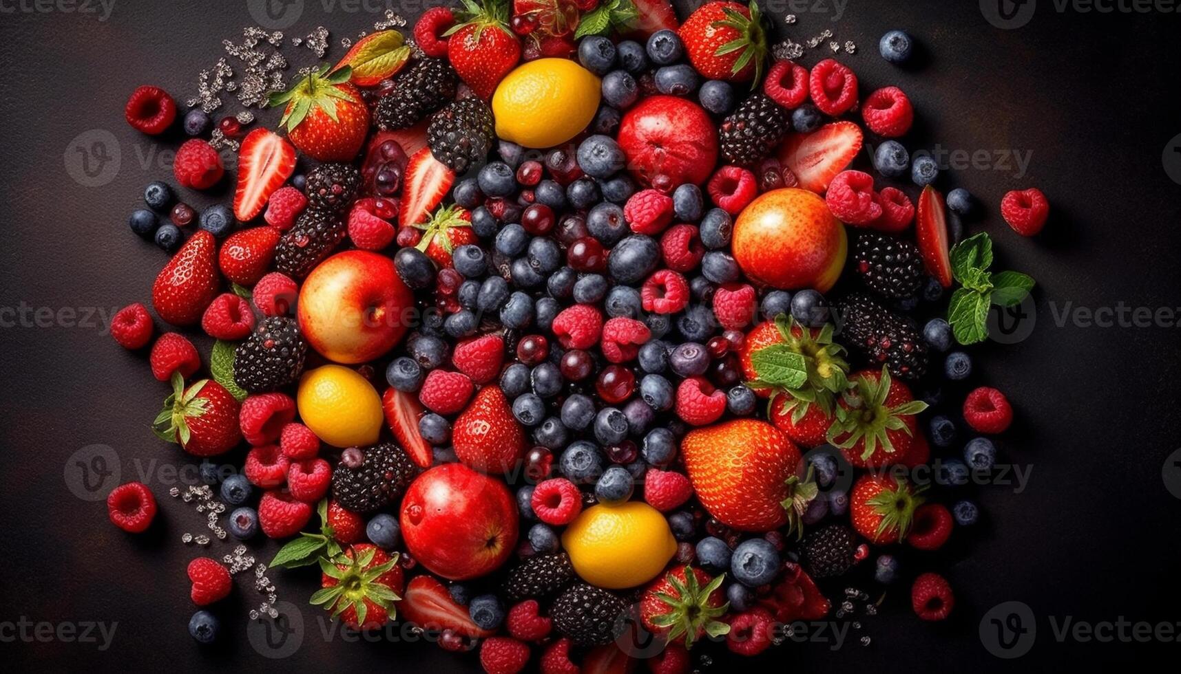 A colorful collection of ripe, juicy berries for healthy snacking generated by AI photo