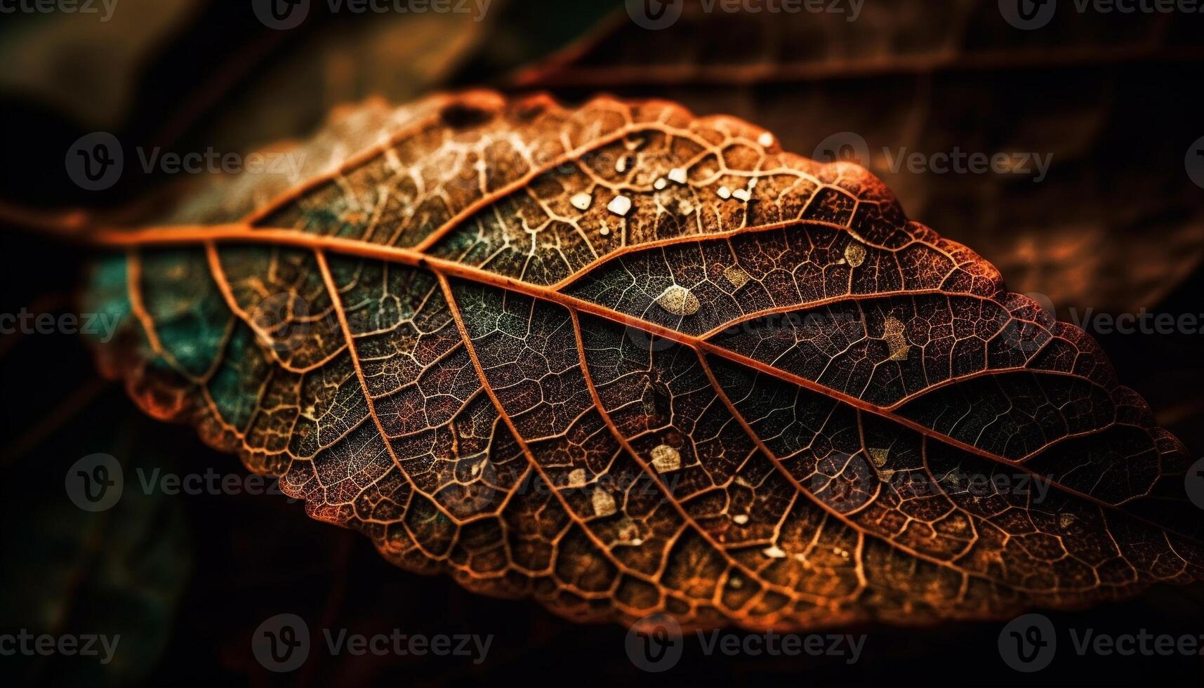 Vibrant yellow leaf veins showcase organic growth in forest backdrop generated by AI photo