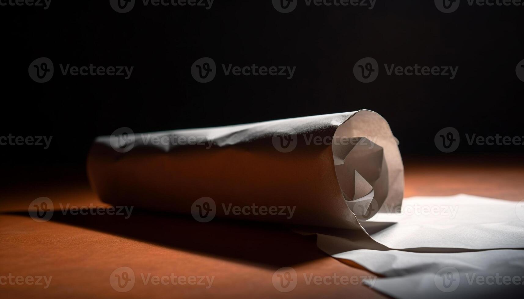 Rolled up document on table, symbol of business communication generated by AI photo