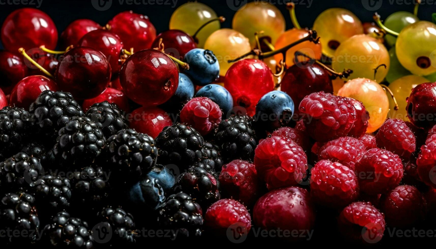 A juicy bowl of mixed berries, a healthy summer snack generated by AI photo