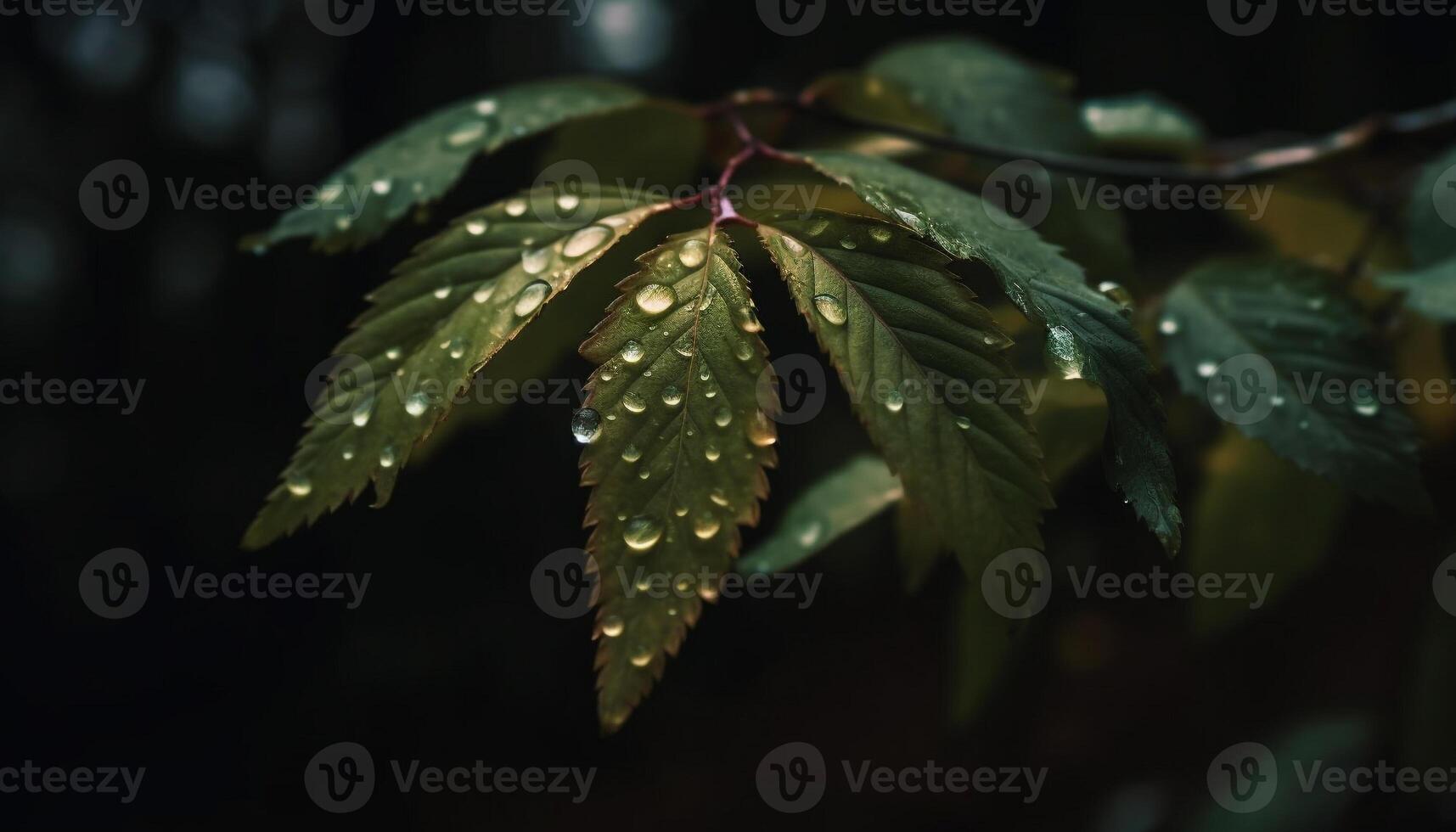 Vibrant autumn leaves reflect shiny dew drops in nature beauty generated by AI photo