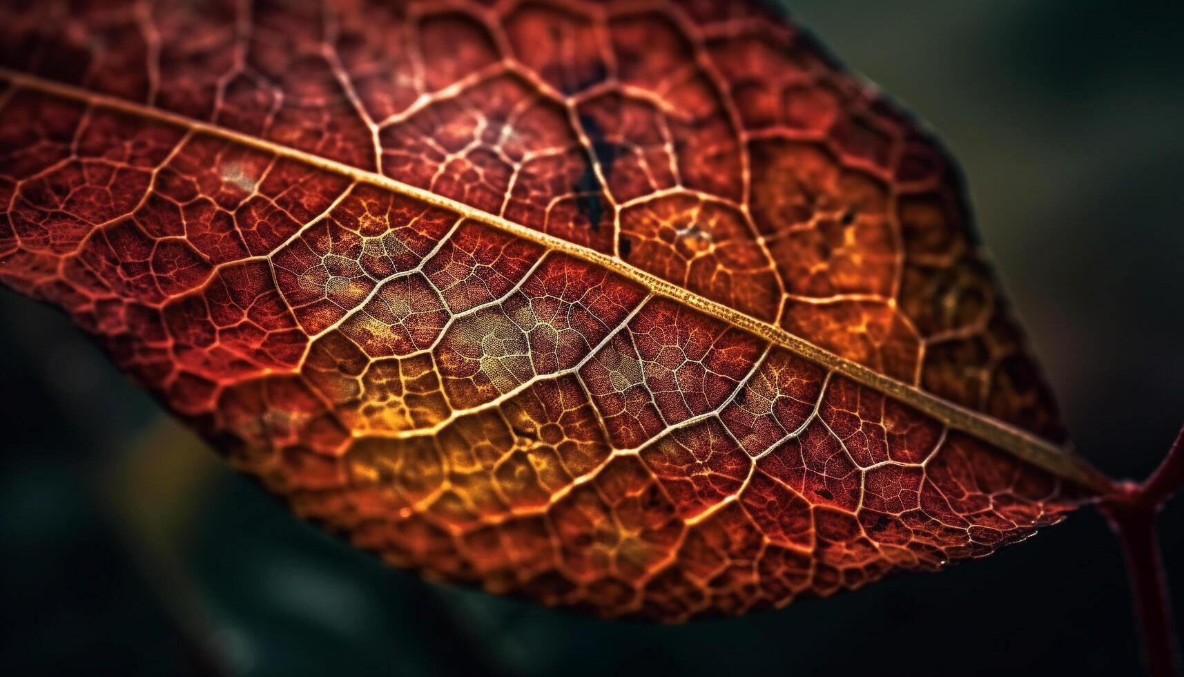 Vibrant colors of a multi colored leaf in close up macro shot generated by AI photo