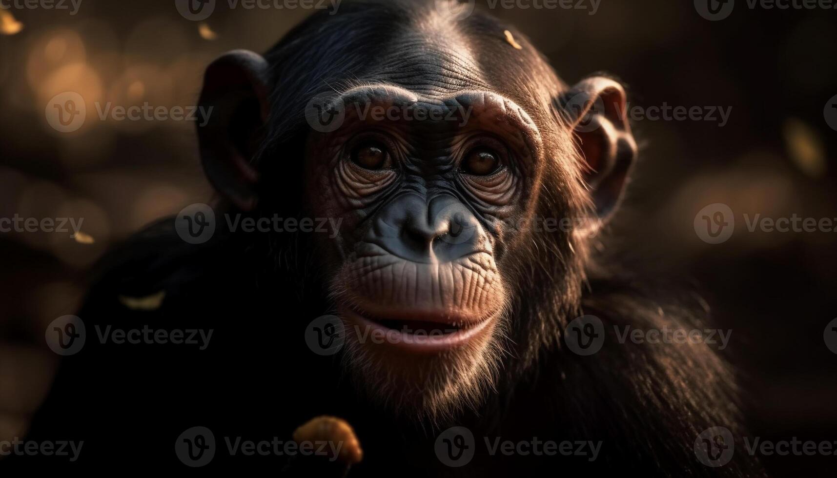 Close up portrait of cute macaque staring with selective focus generated by AI photo