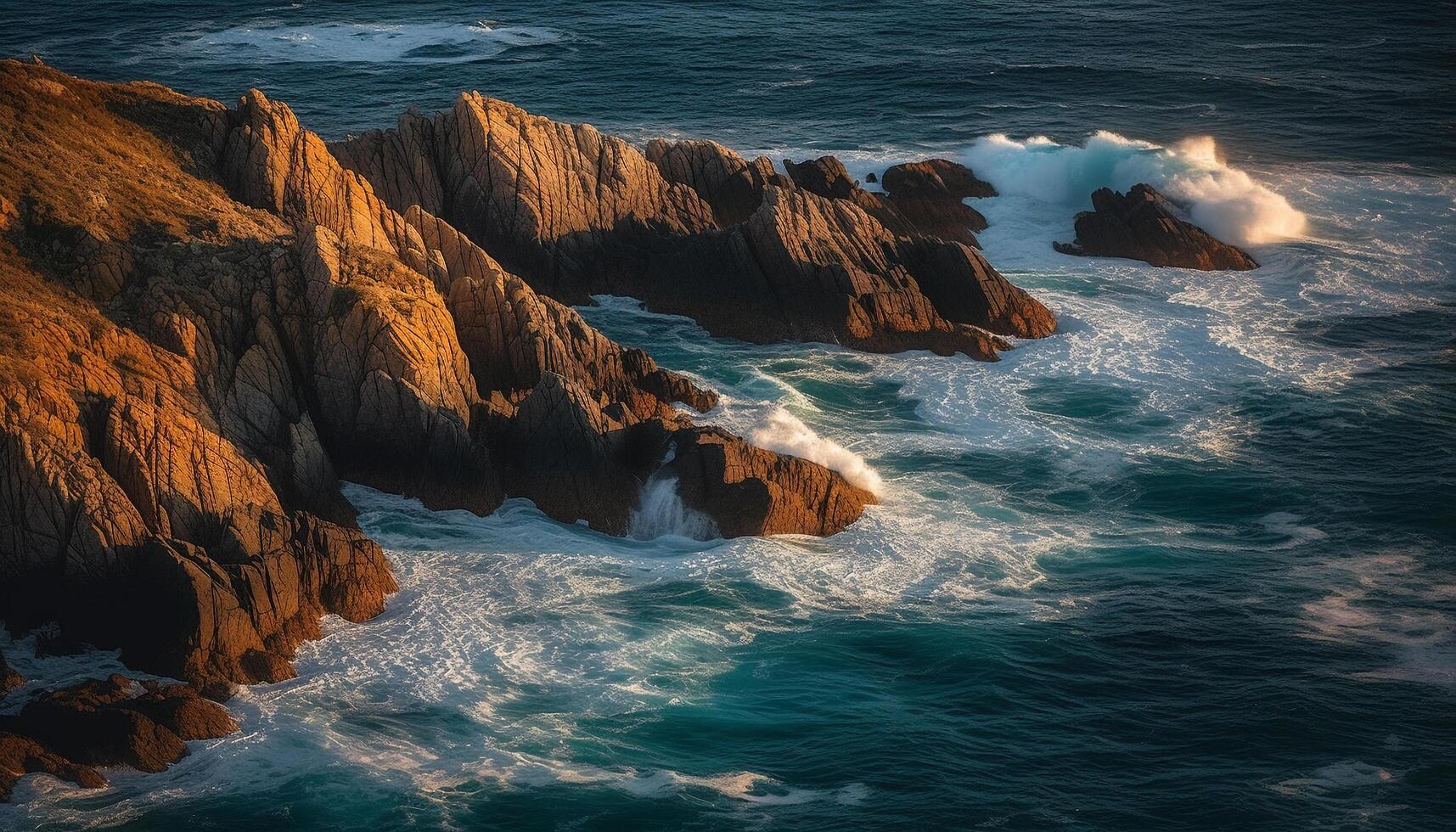 The eroded cliff at waters edge, a tranquil seascape beauty generated by AI photo