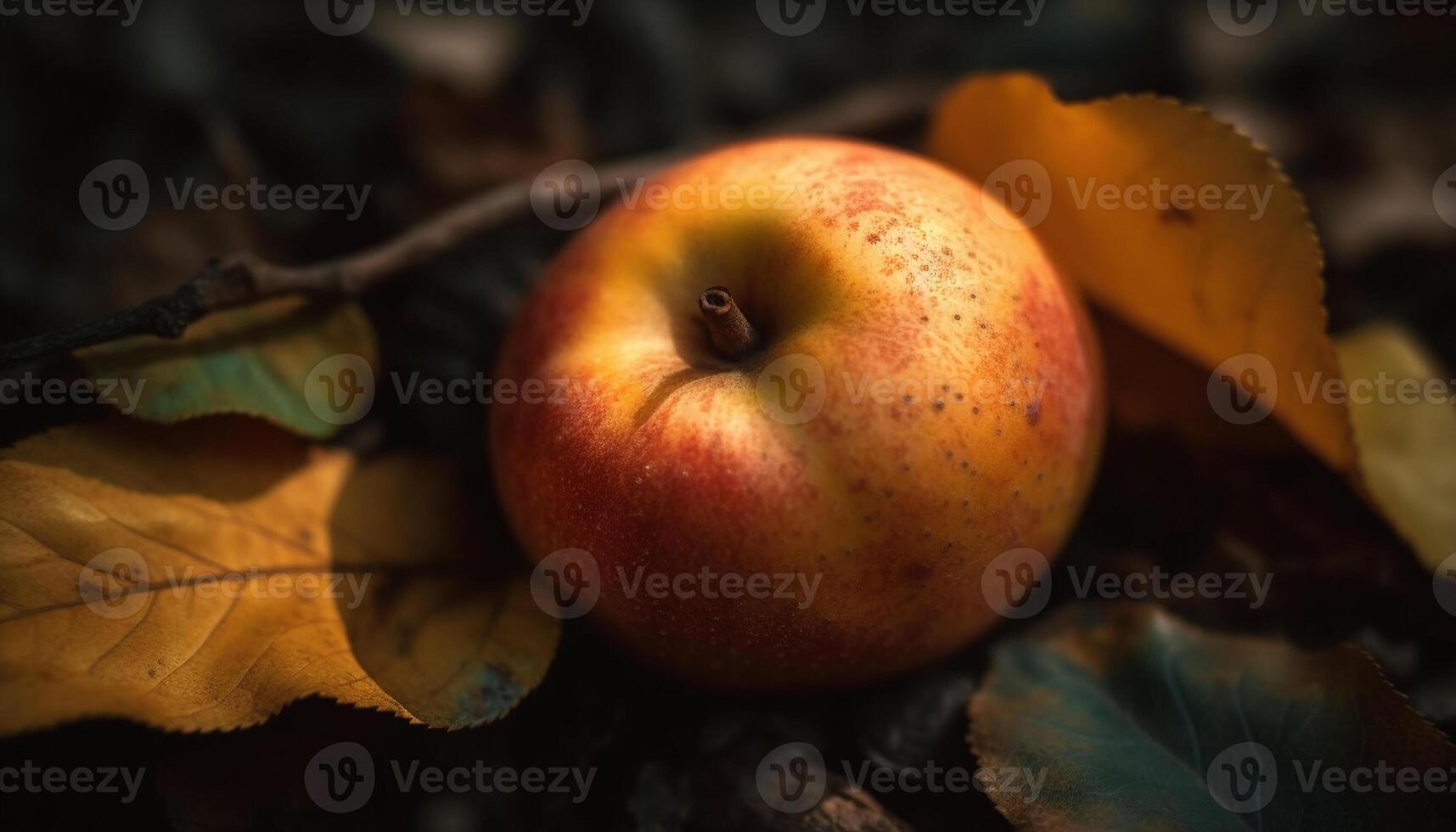 Ripe, yellow apple on branch symbolizes autumn freshness and health generated by AI photo