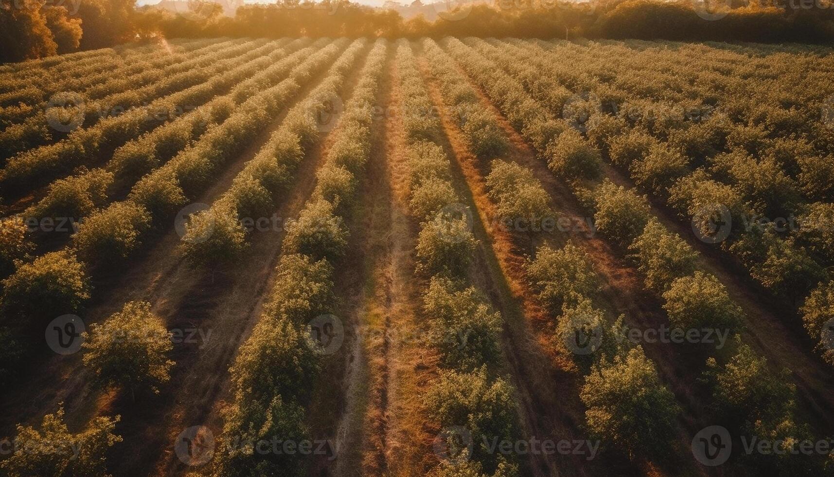 Harvesting the vibrant growth of an organic farm at dawn generated by AI photo