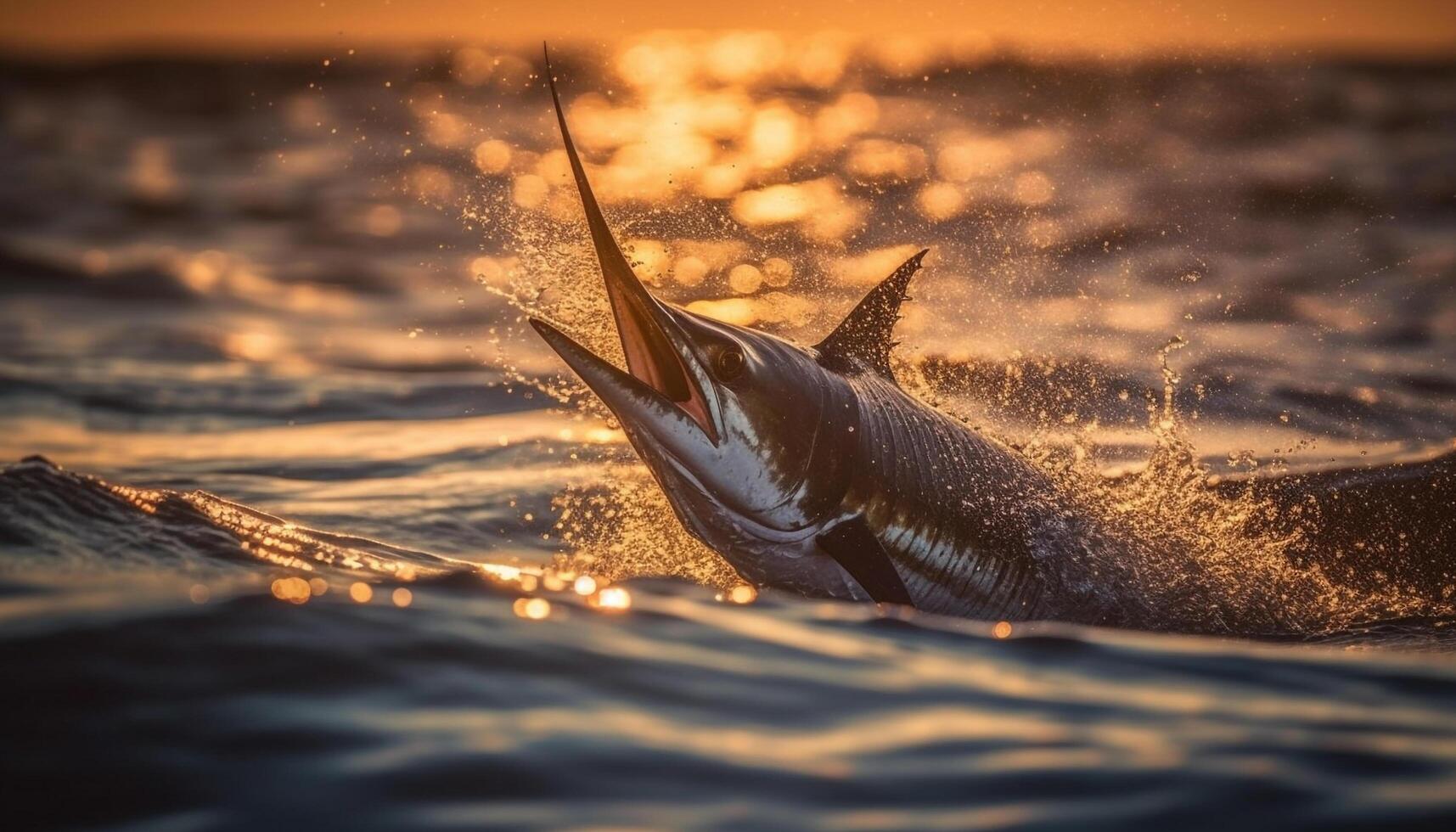 Sharp teeth of playful mammal in back lit seascape adventure generated by AI photo