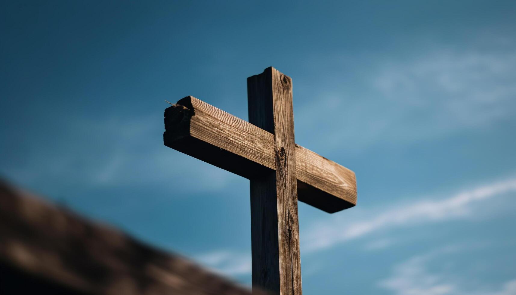 cruzar conformado capilla en naturaleza, símbolo de cristiandad sacrificio y salvación generado por ai foto