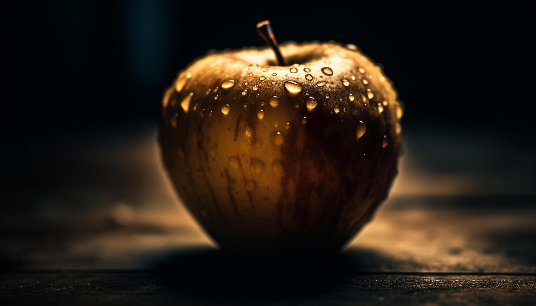 Juicy apple reflects autumn freshness in a healthy snack generated by AI photo