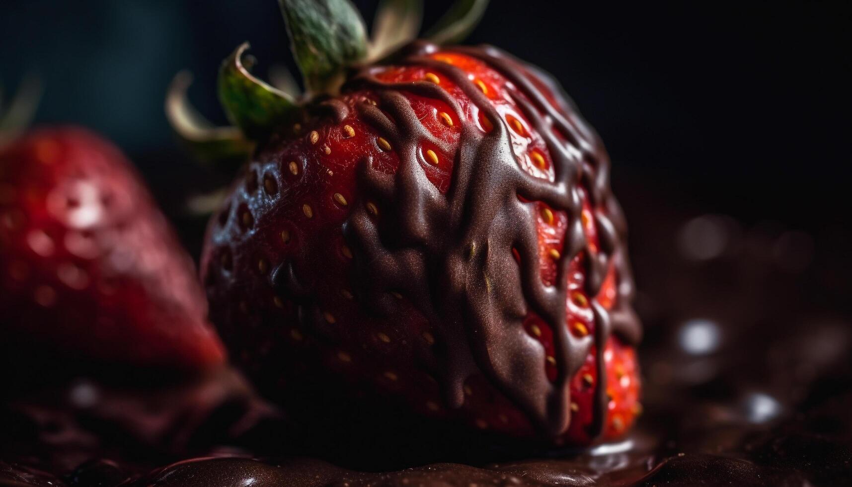 Juicy berry dessert with fresh strawberries and dark chocolate indulgence generated by AI photo