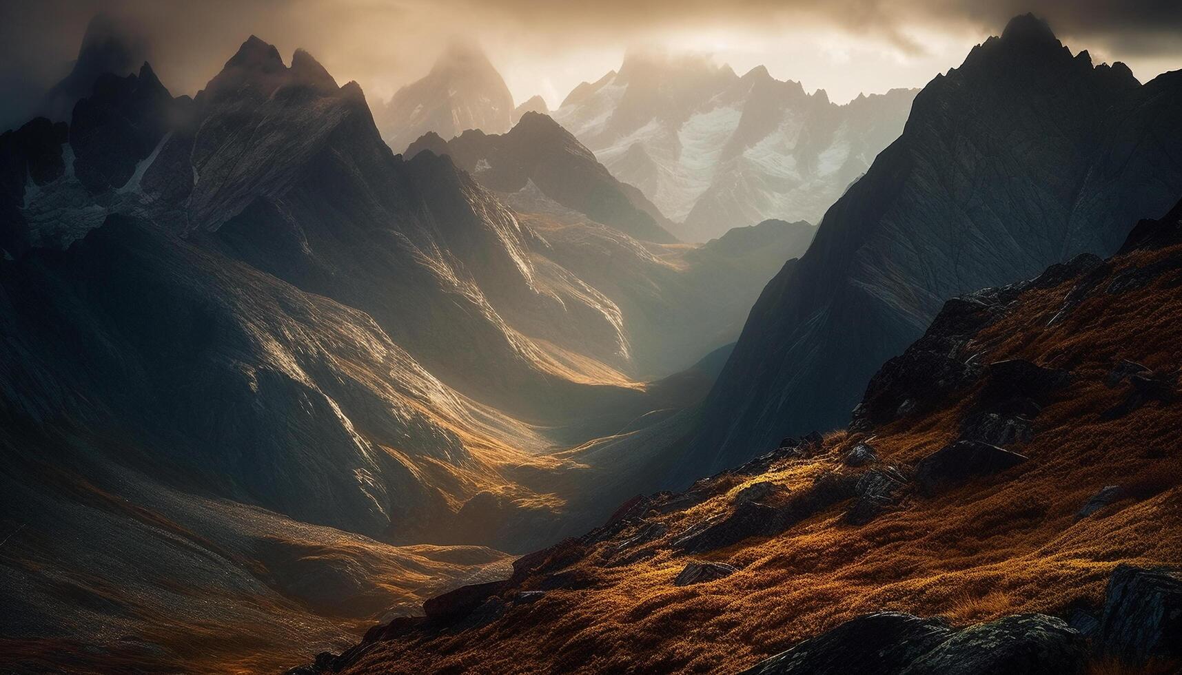 Majestic mountain peak at sunset, a beauty in nature landscape generated by AI photo