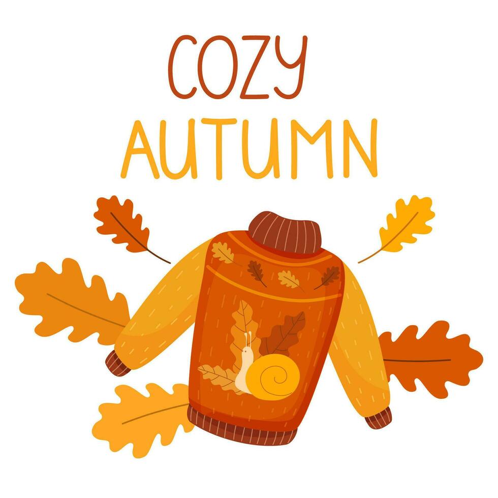 Autumn knitted sweater on the background of falling leaves isolated on a white background. vector