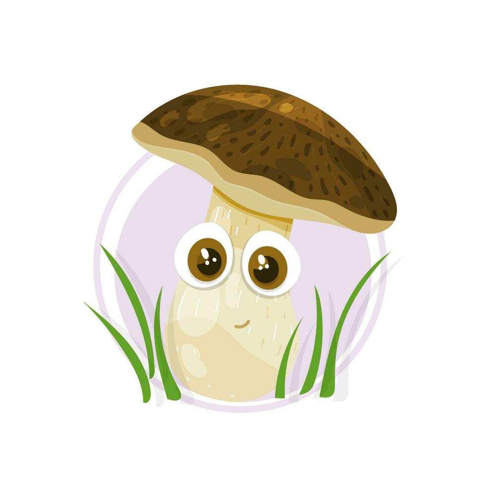 Cute cartoon mushroom vector illustration. Happy autumn mushroom with big lovely eyes. Porcini forest character for cartoons and other children's materials.