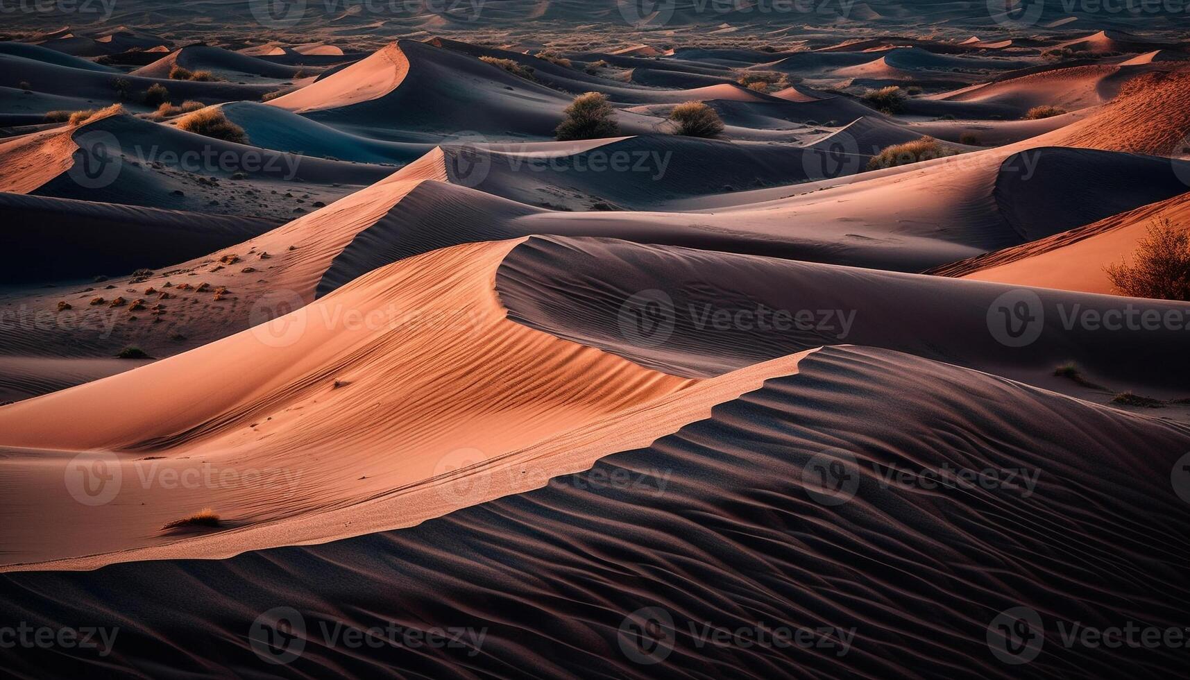 Rippled sand dunes create majestic wave pattern in arid Africa generated by AI photo